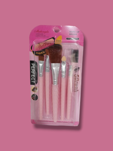 KIT DE PINCELES PARA MAQUILLAJE CON 5 UNIDADES COLOR ROSADO